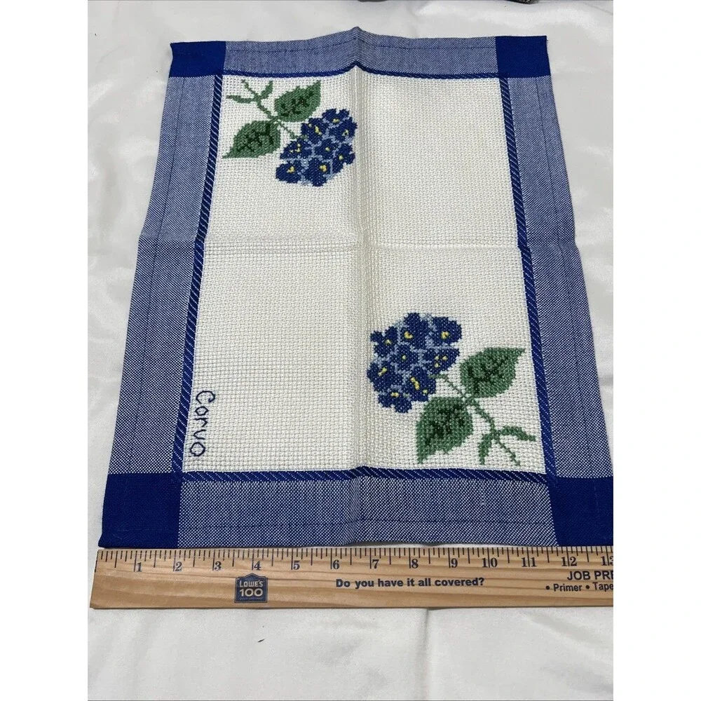 Needlepoint Unframed Flower Blue Art Finished PORTUGAL Dresser Scarf 18x13